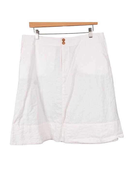George Dresses & Skirts - Classic VTG White Linen Skirt 14 Womens Boho Hippie Retro Lace Up ALine Button
